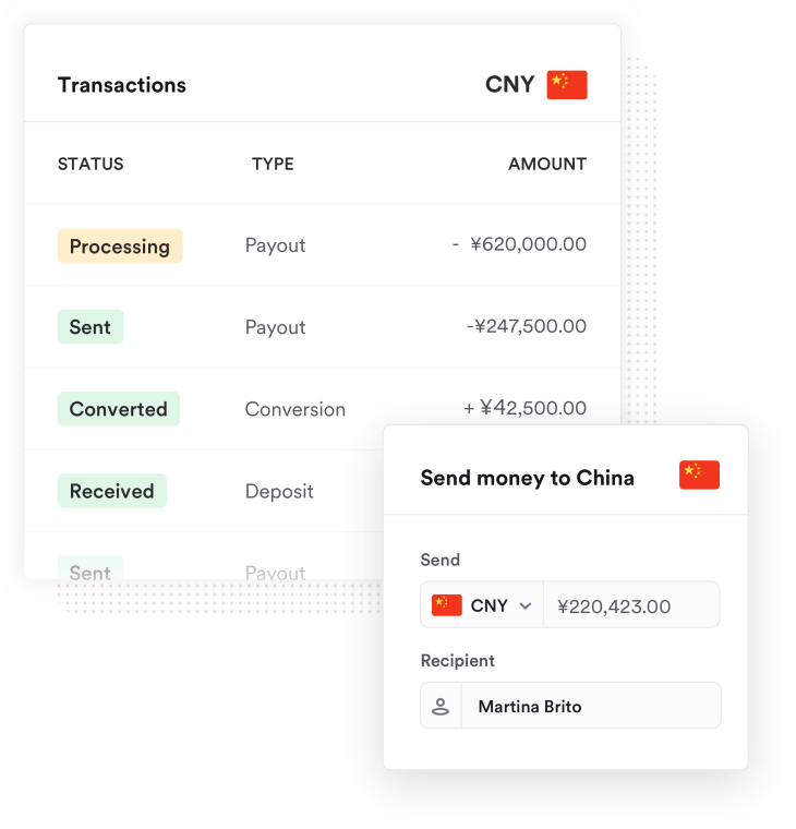 Chinese Yuan account screenshot sending money in CNY