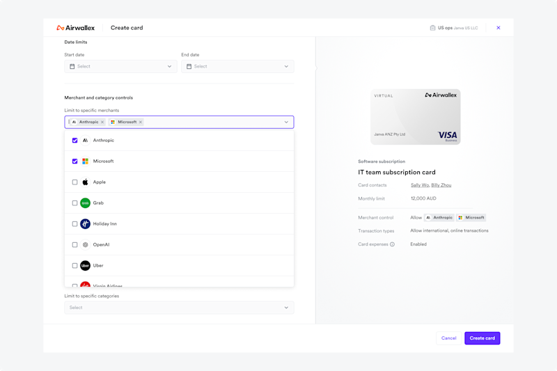 Spend merchant and category card controls