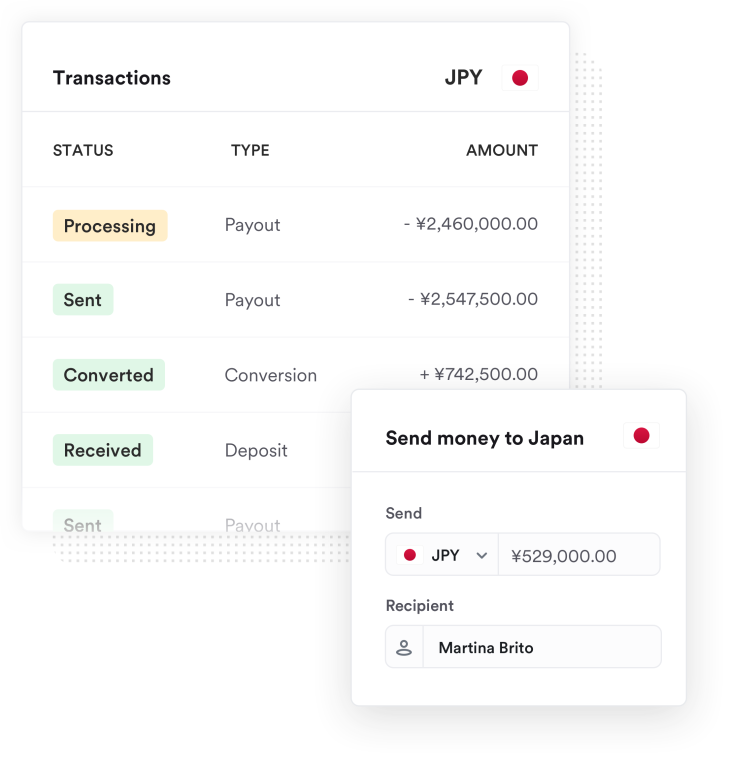 Japanese Yen account screenshot sending money in JPY
