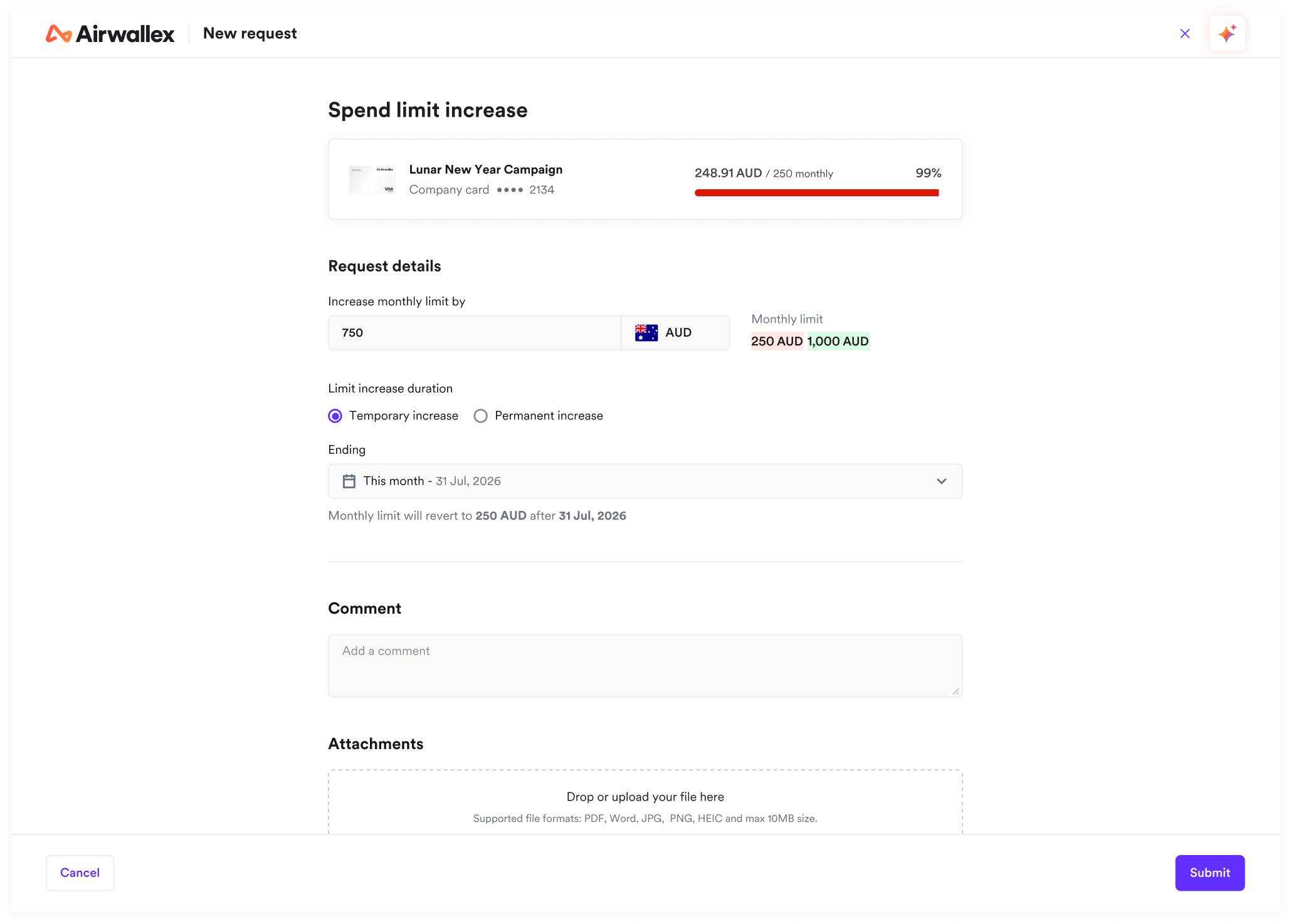 Spend limit increase | Release Notes