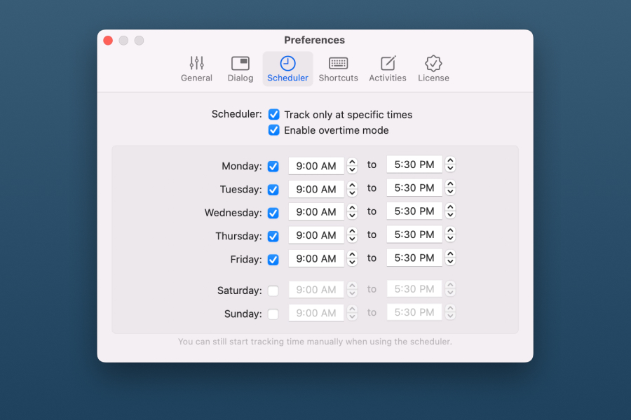 Header controlling when to track time