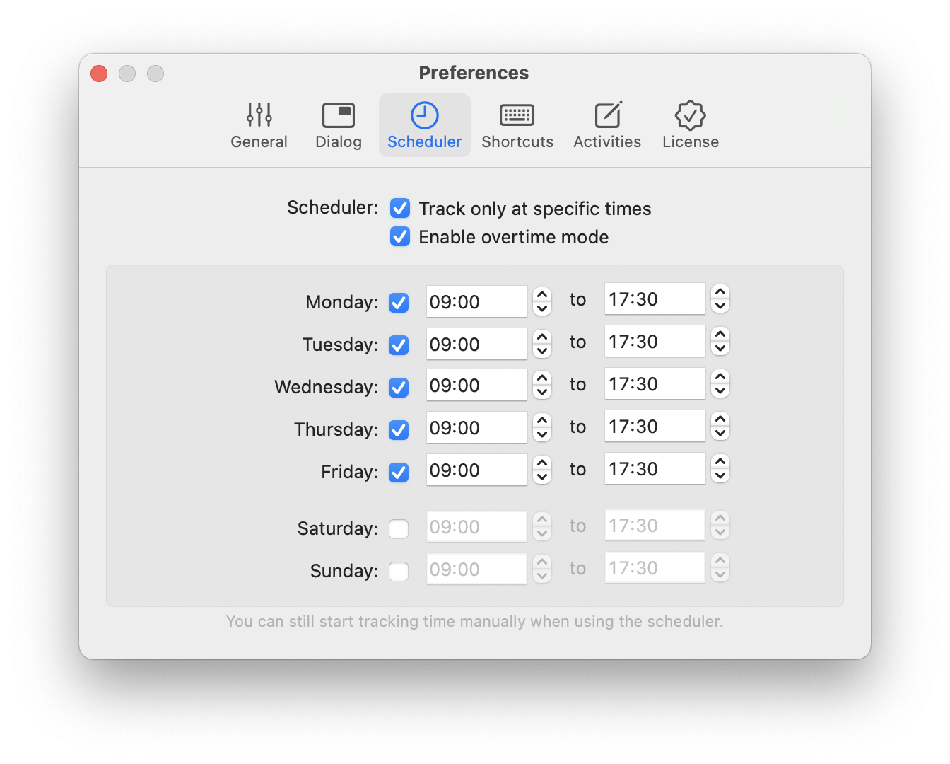 Scheduler settings