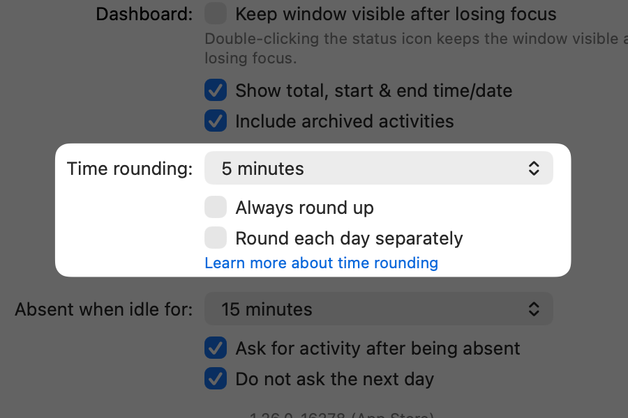 Time rounding header