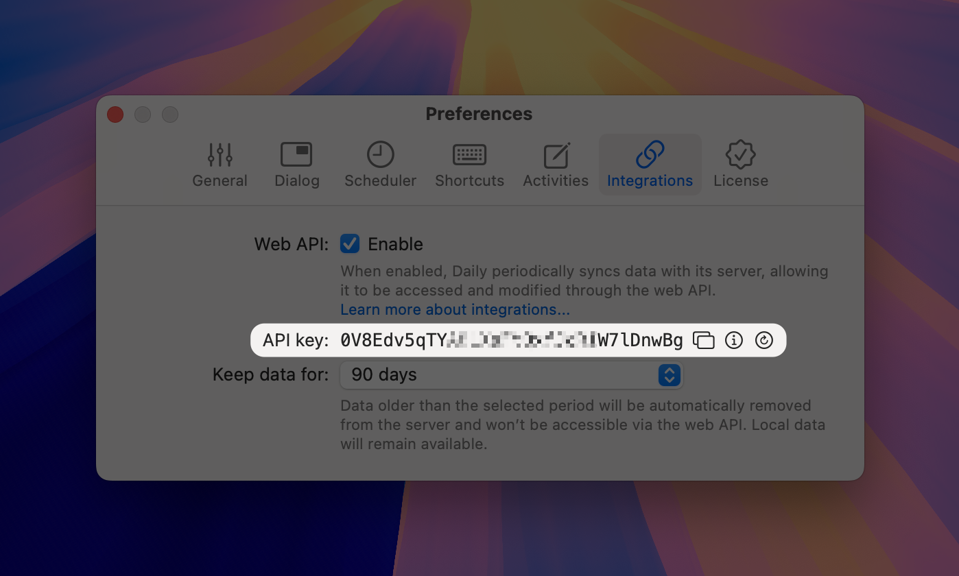 Daily Integrations' API key location
