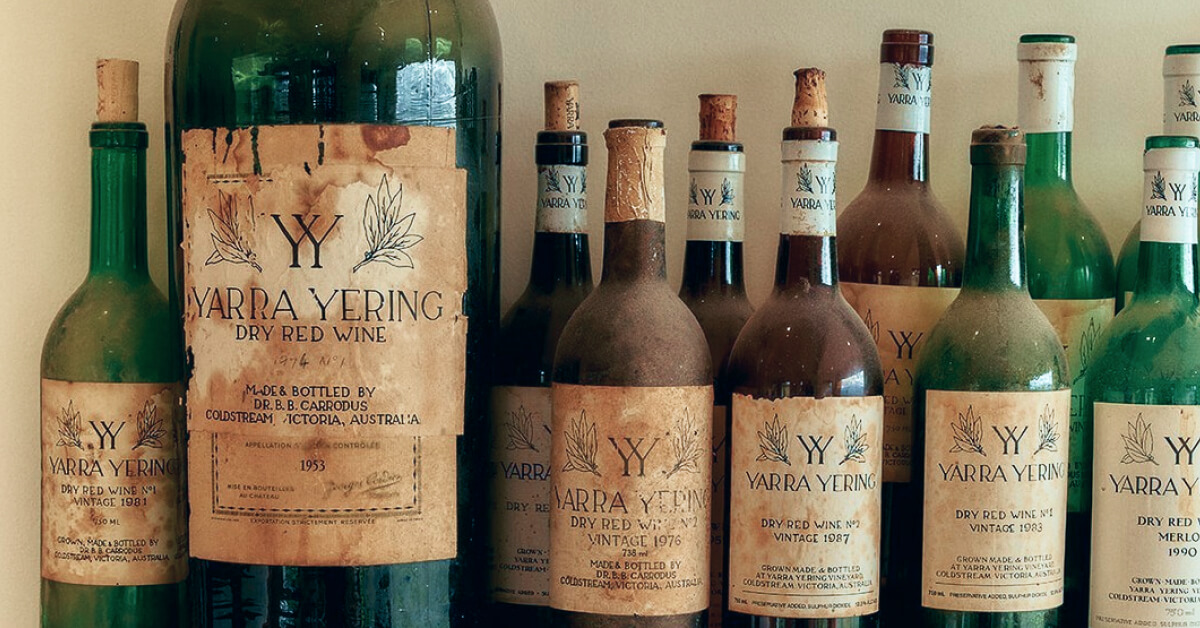 A line up of Yarra Yering Dry Red vintages at their award winning winery and cellar door.