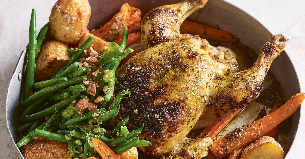 Wholesome by Sarah Lemon & herb roast chicken with vegetables