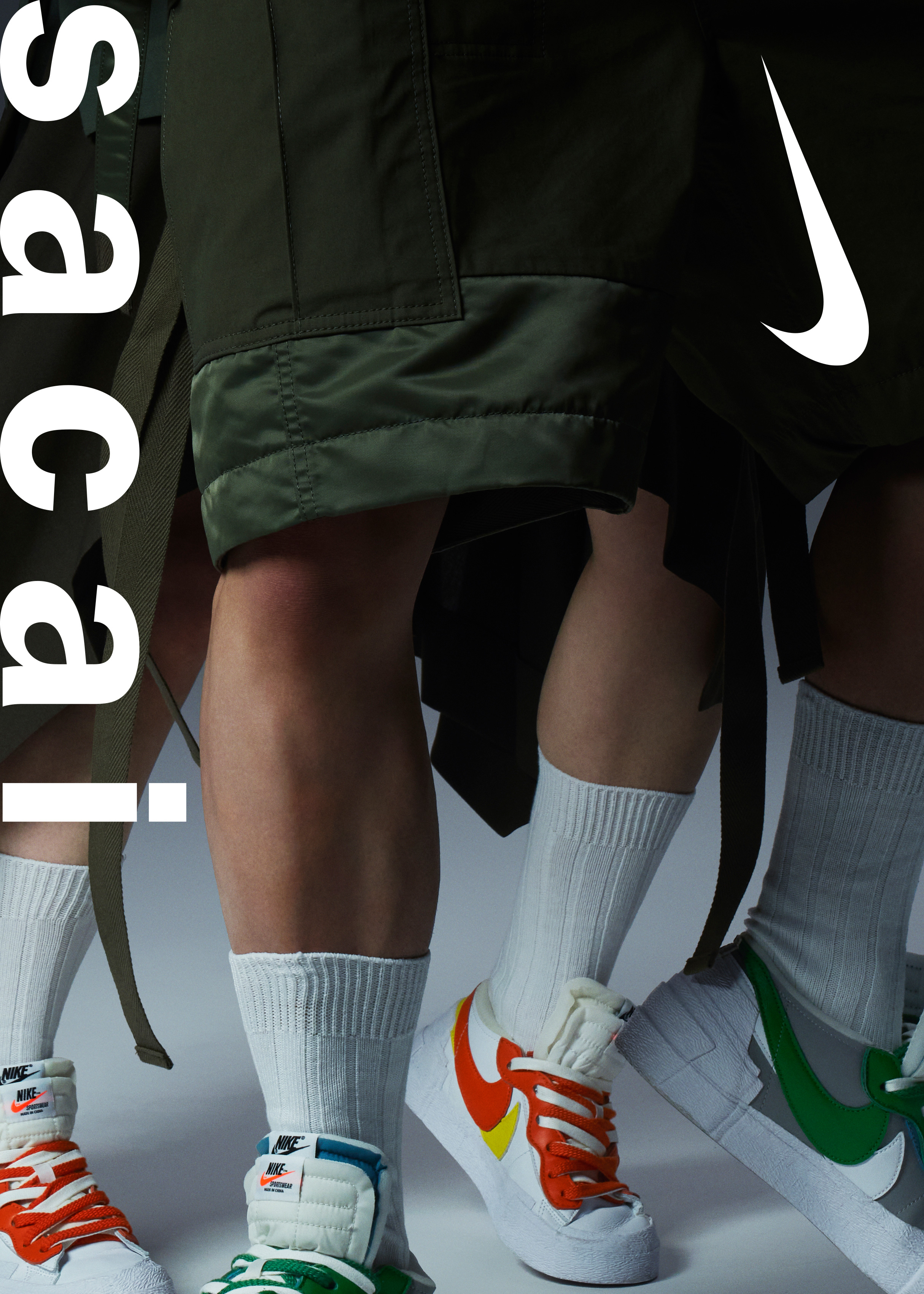 Nike x Sacai Blazer Low 'Magma Orange' & 'Classic Green' Editorial