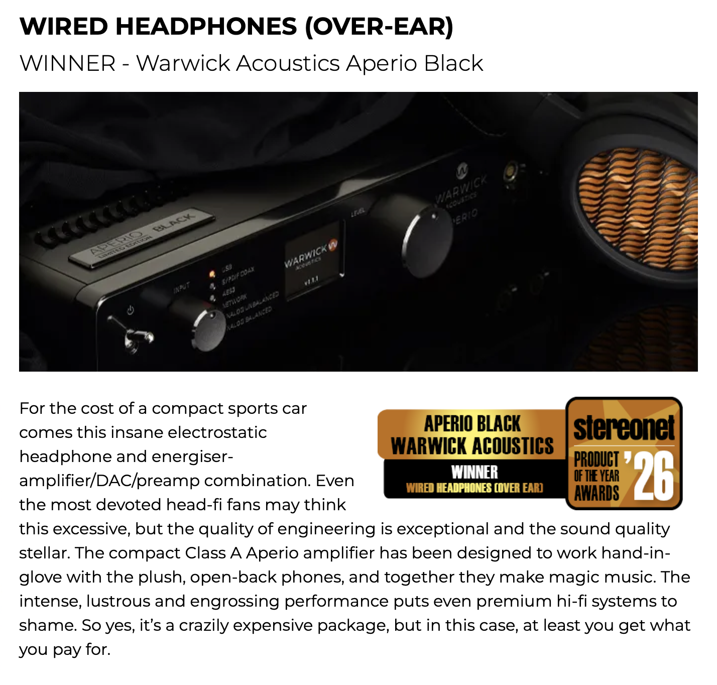 Limited Edition BLACK APERIO wins WIRED Headphone (Over Ear) Award - StereoNET
