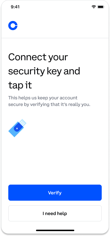 Coinbase prompt to use your security key for 2FA on mobile