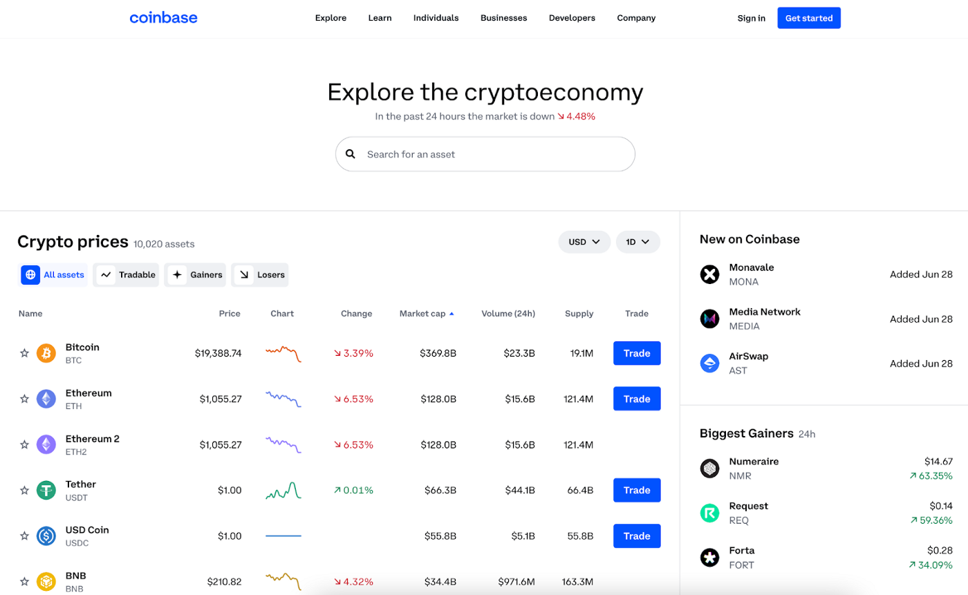 Coinbase Explore