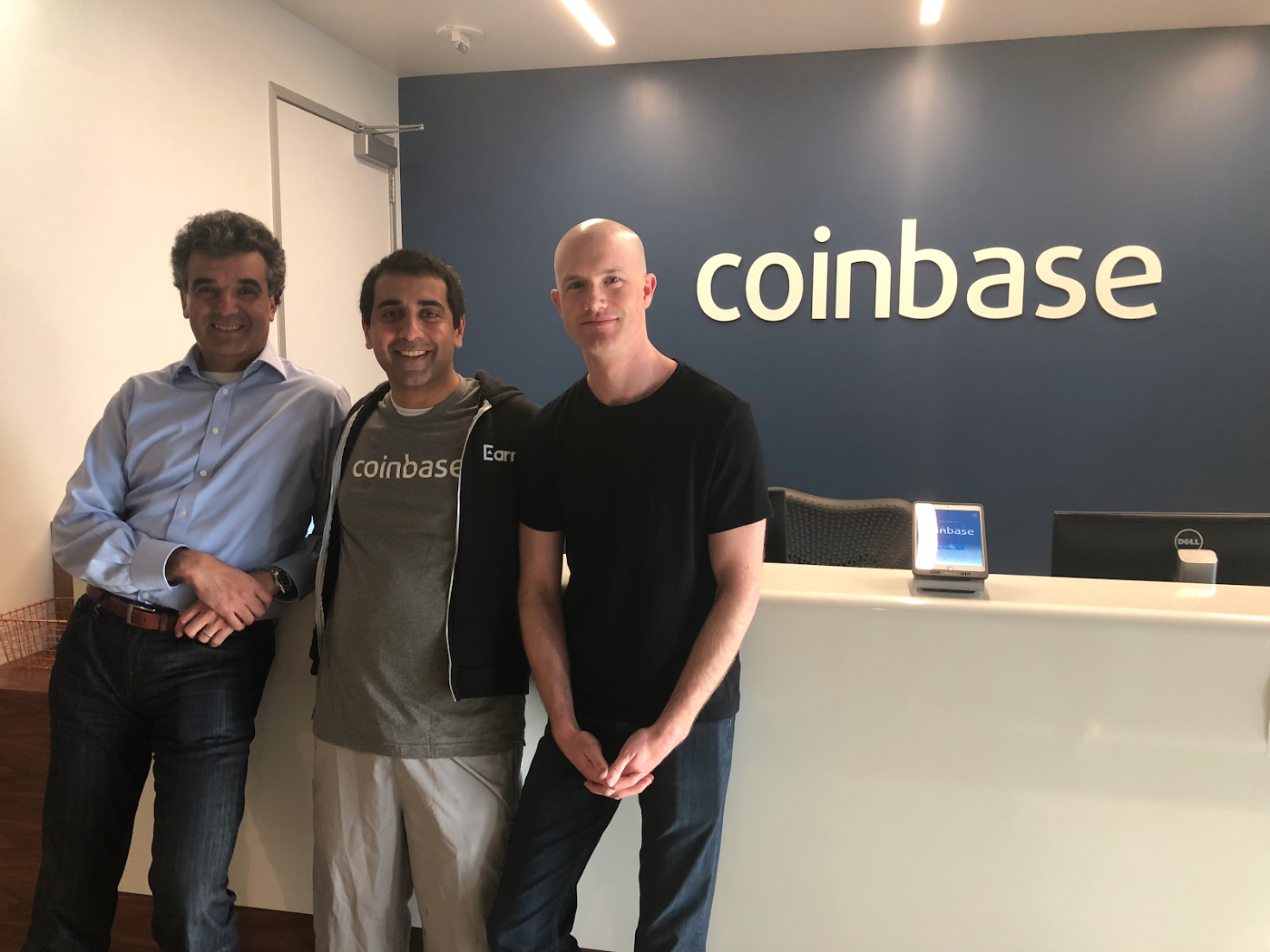 From left to right, Asiff Hirji — President & COO, Balaji Srinivasan — CTO, and Brian Armstrong — CEO