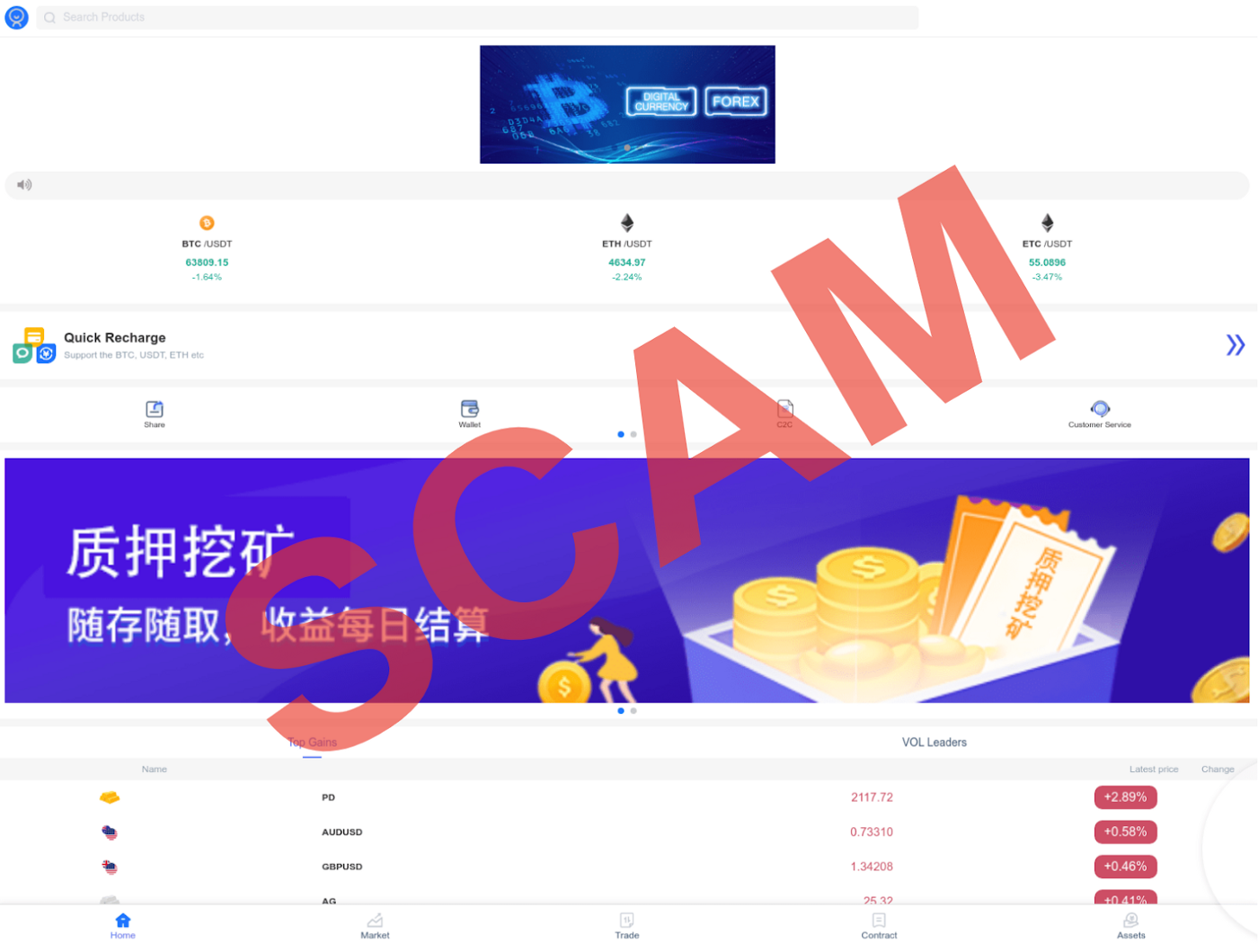 Investment scam landing page example