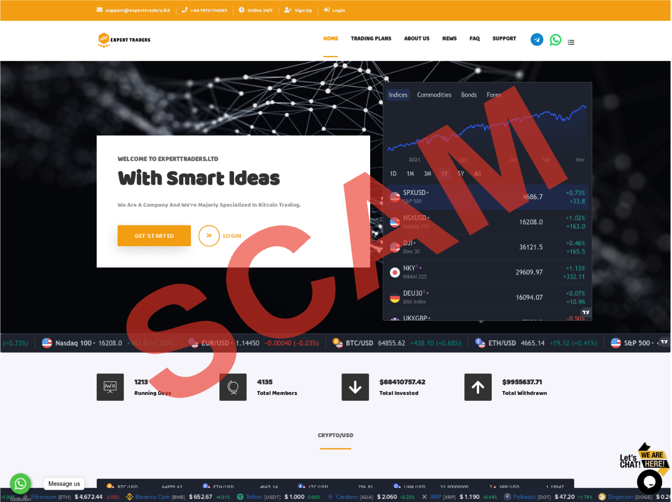 Investment scam landing page example