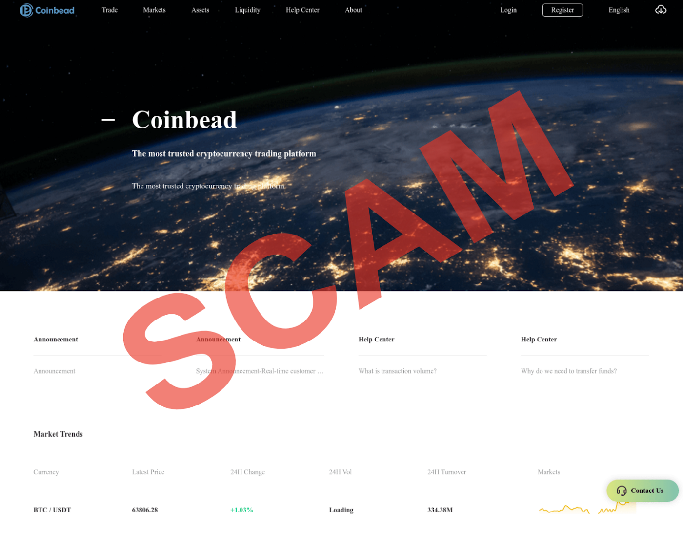 Investment scam landing page example