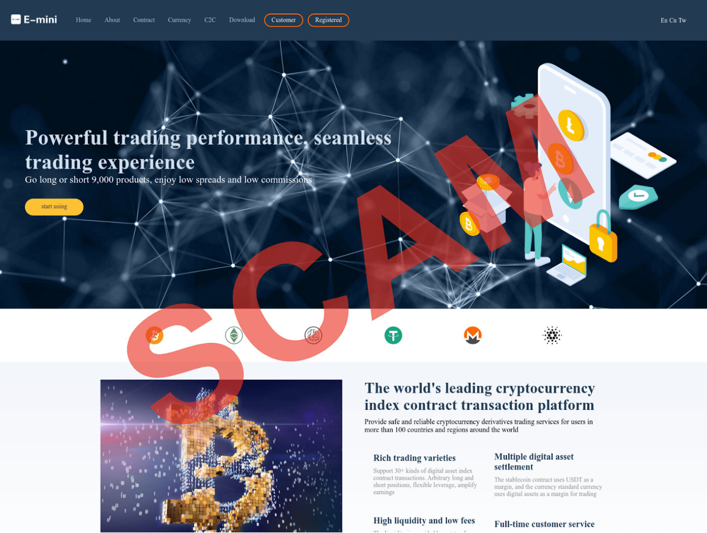 Investment scam landing page example