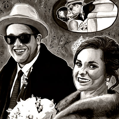 painting of couple on wedding day