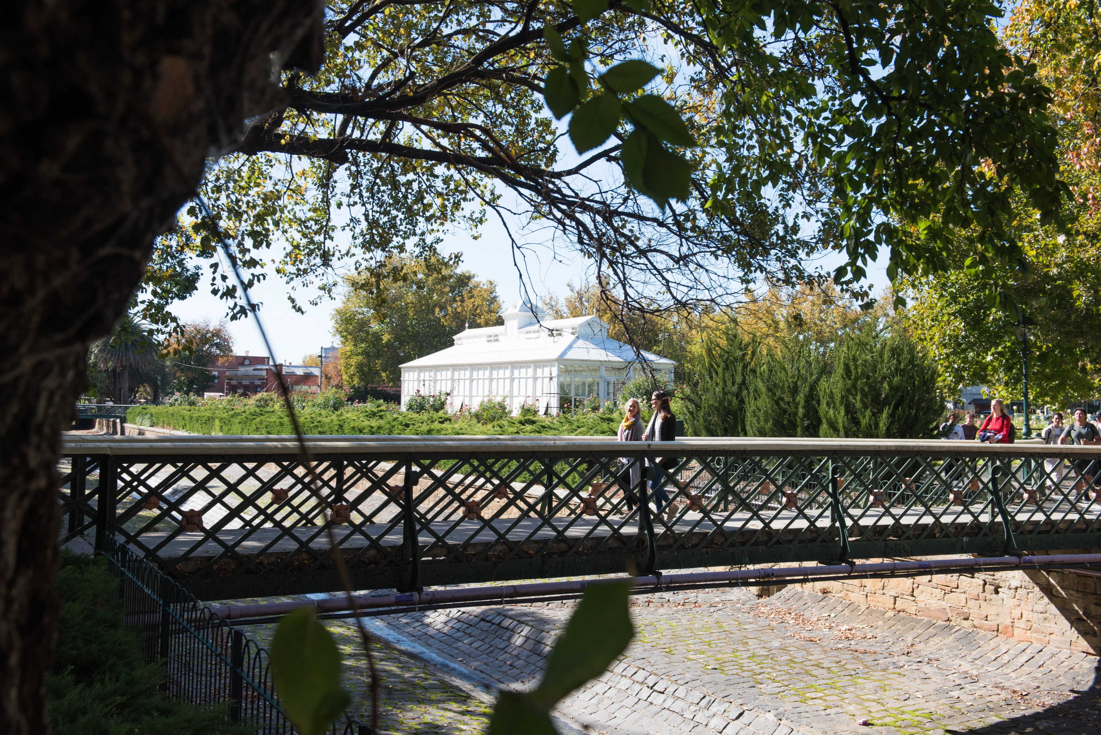 Footbridge across Bendigo Creek in Rosalind Park. Bendigo, Victoria.