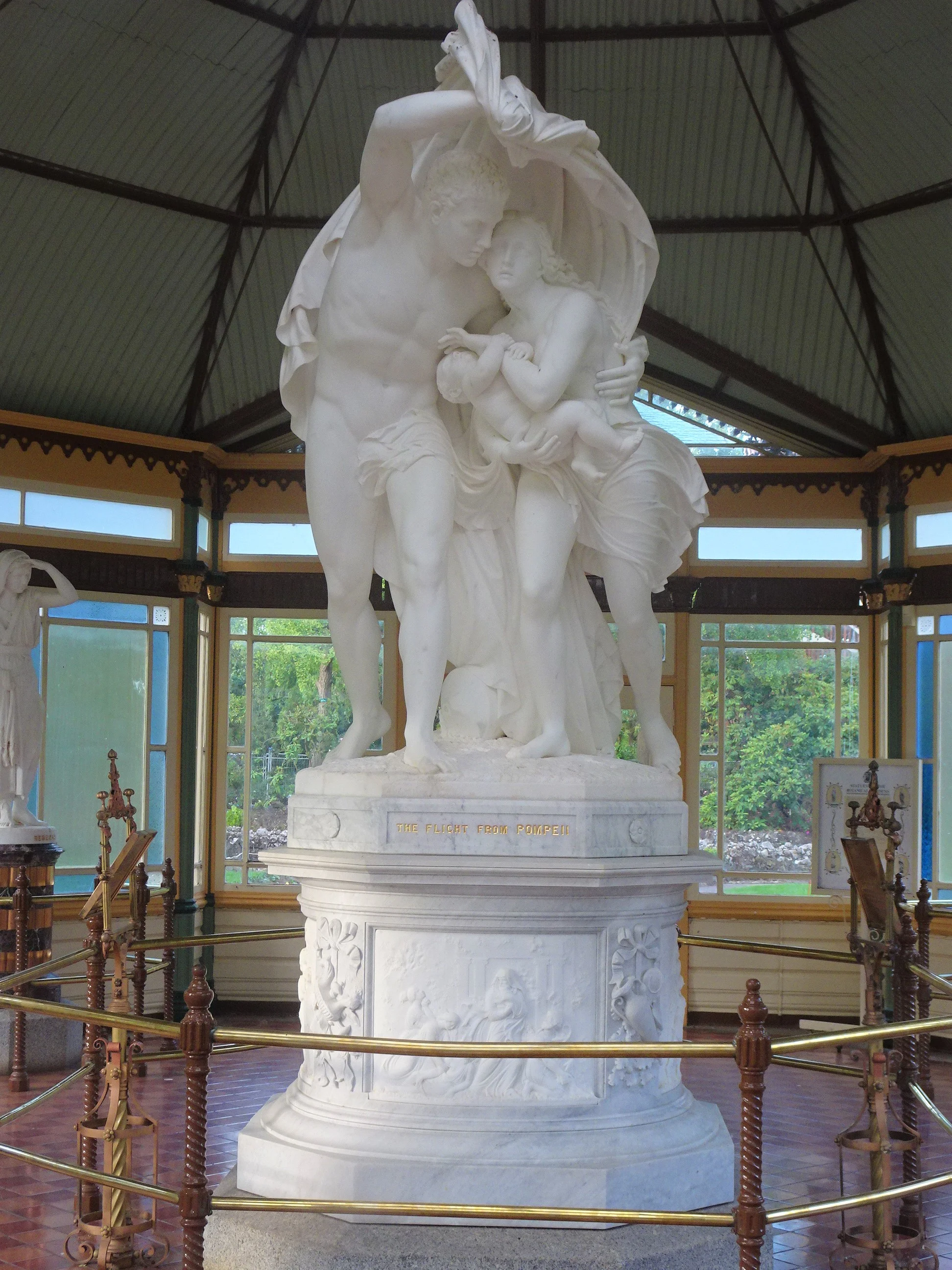  Marble statue of The Flight of Pompeii in the Statutory Pavillion at the Ballarat Botanic Gardens