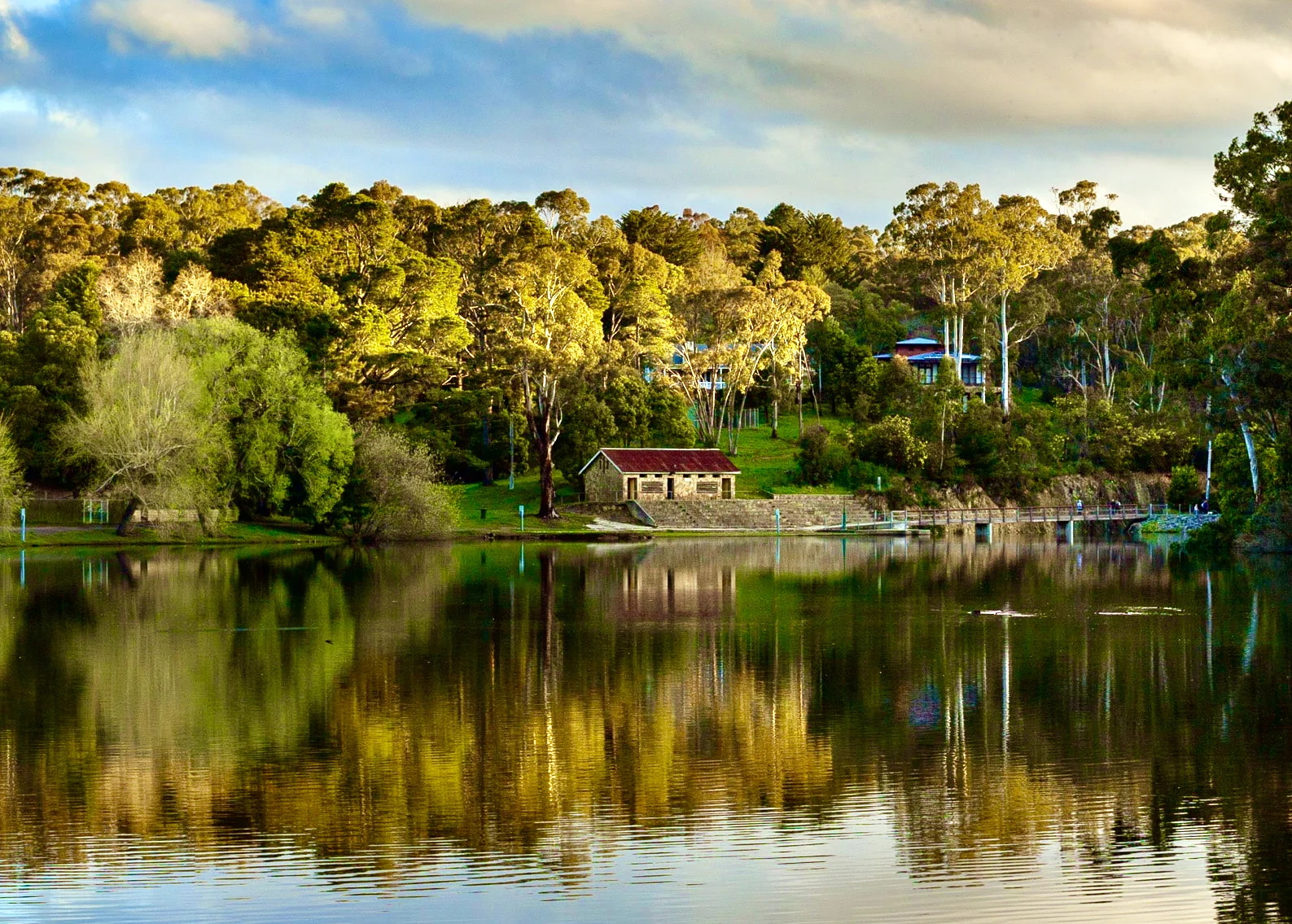 Lake Daylesford with swimming precinct and change rooms