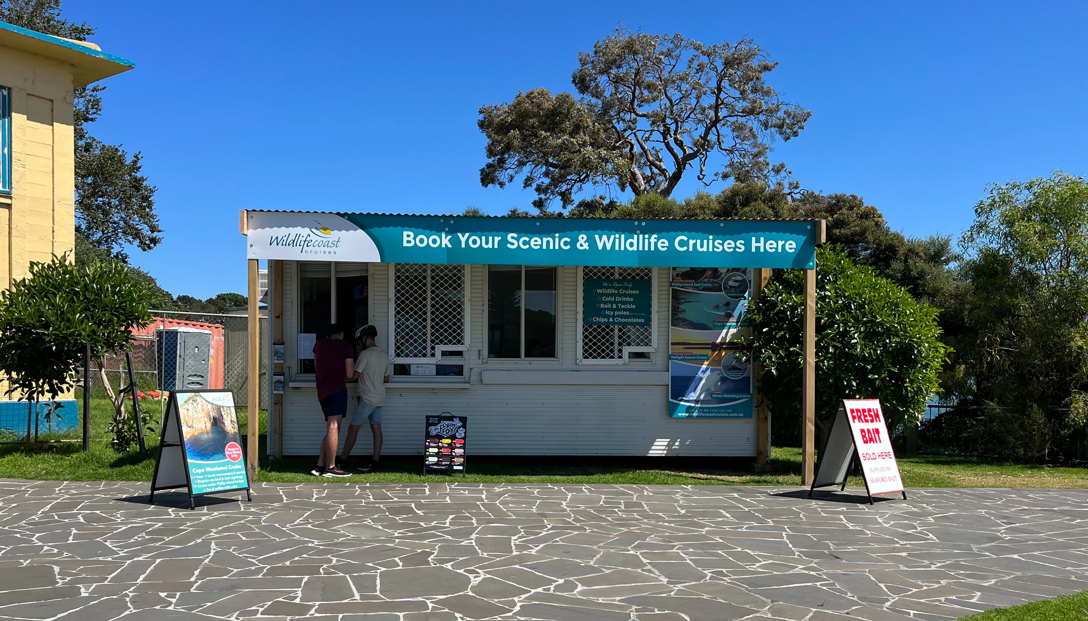 Wildlife Coast Cruises kiosk in Cowes, Phillip Island, Victoria.