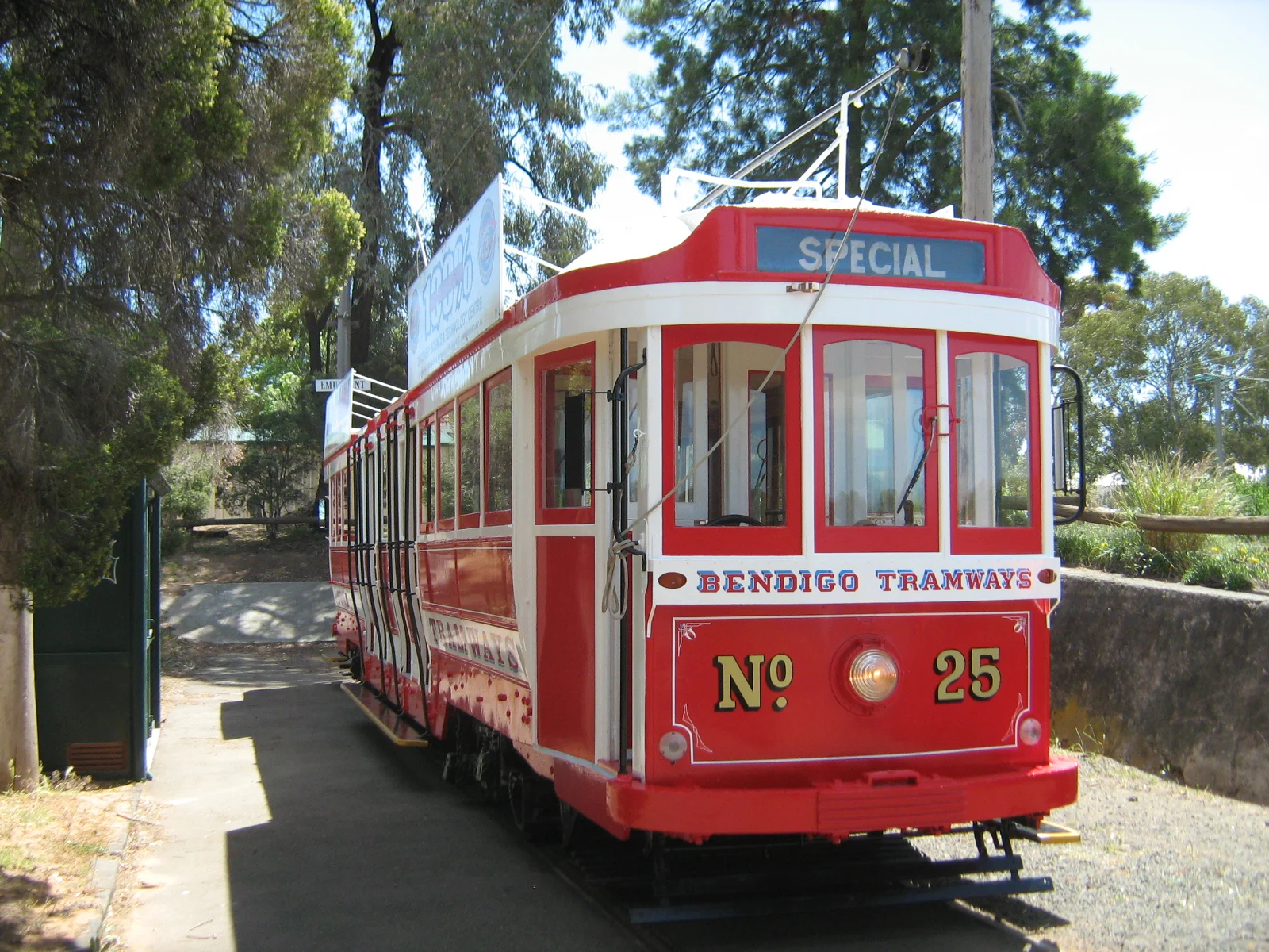 Red and white vintage tram 