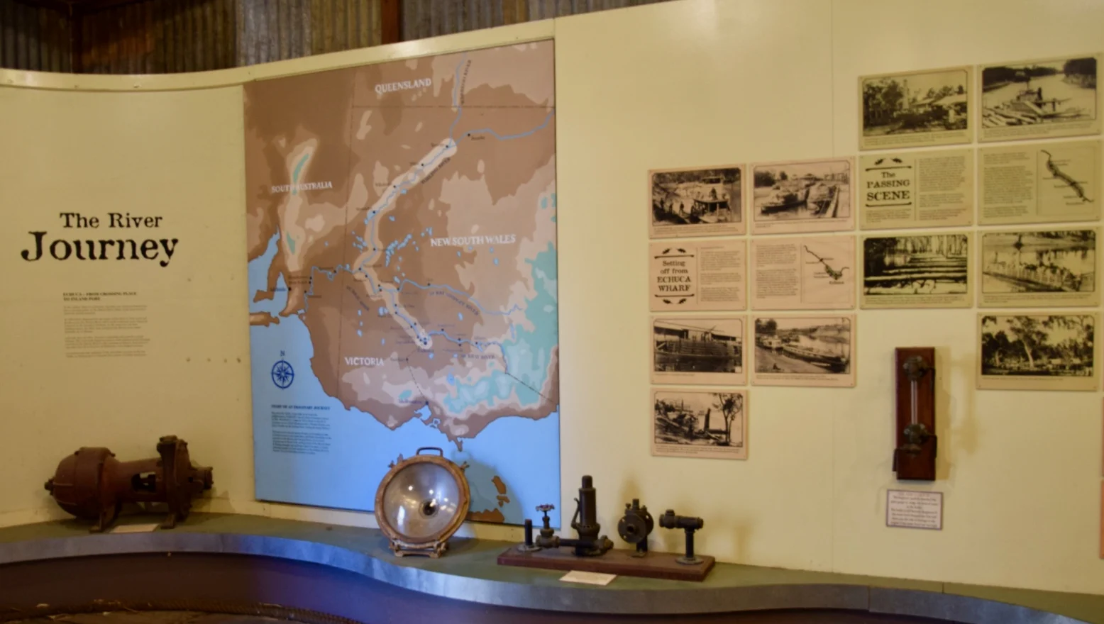 Display at Echuca Discovery Centre showing a map of the River Murray