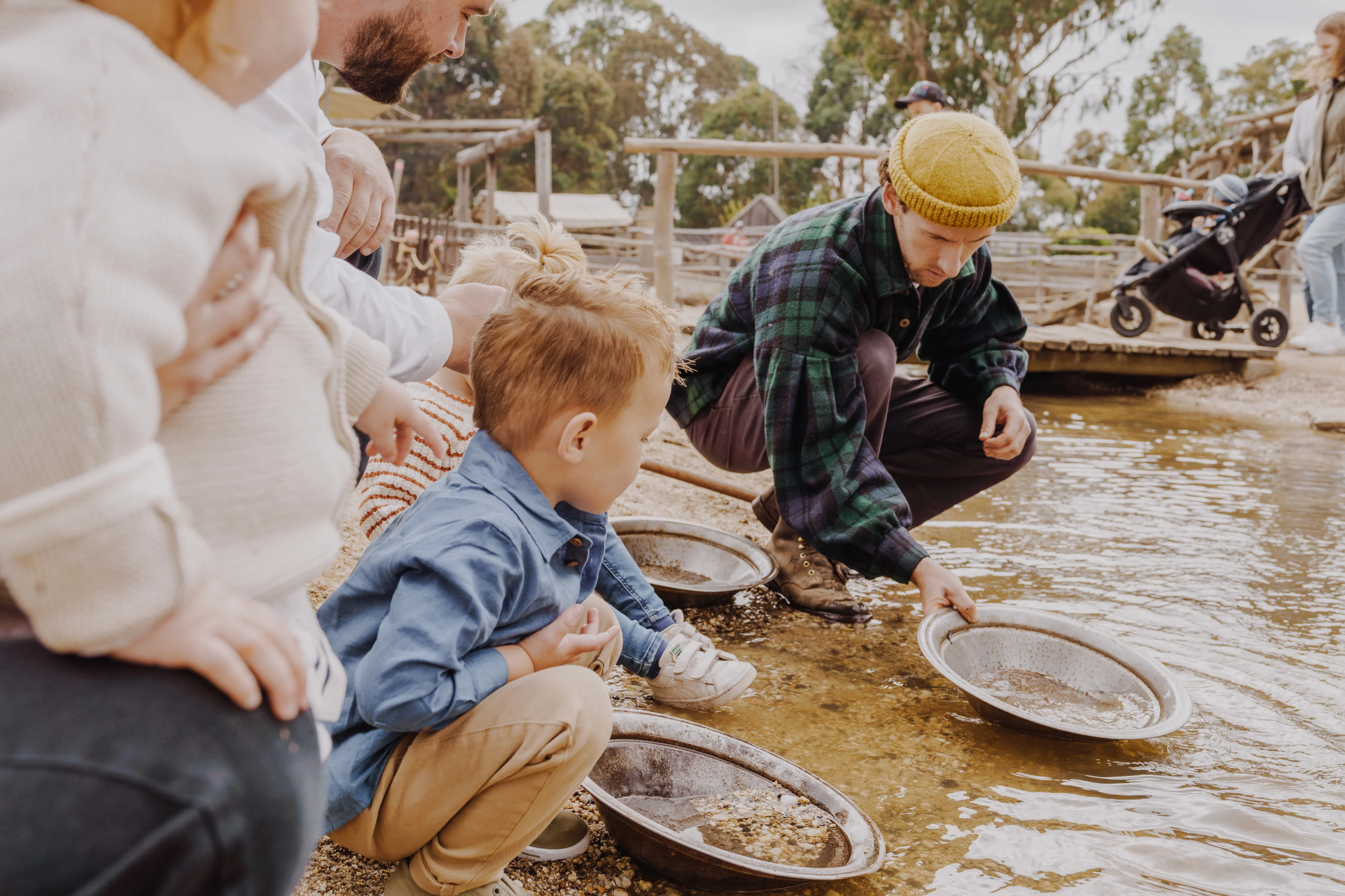 Kids learning how to pan for gold at Sovereign Hill, Ballarat