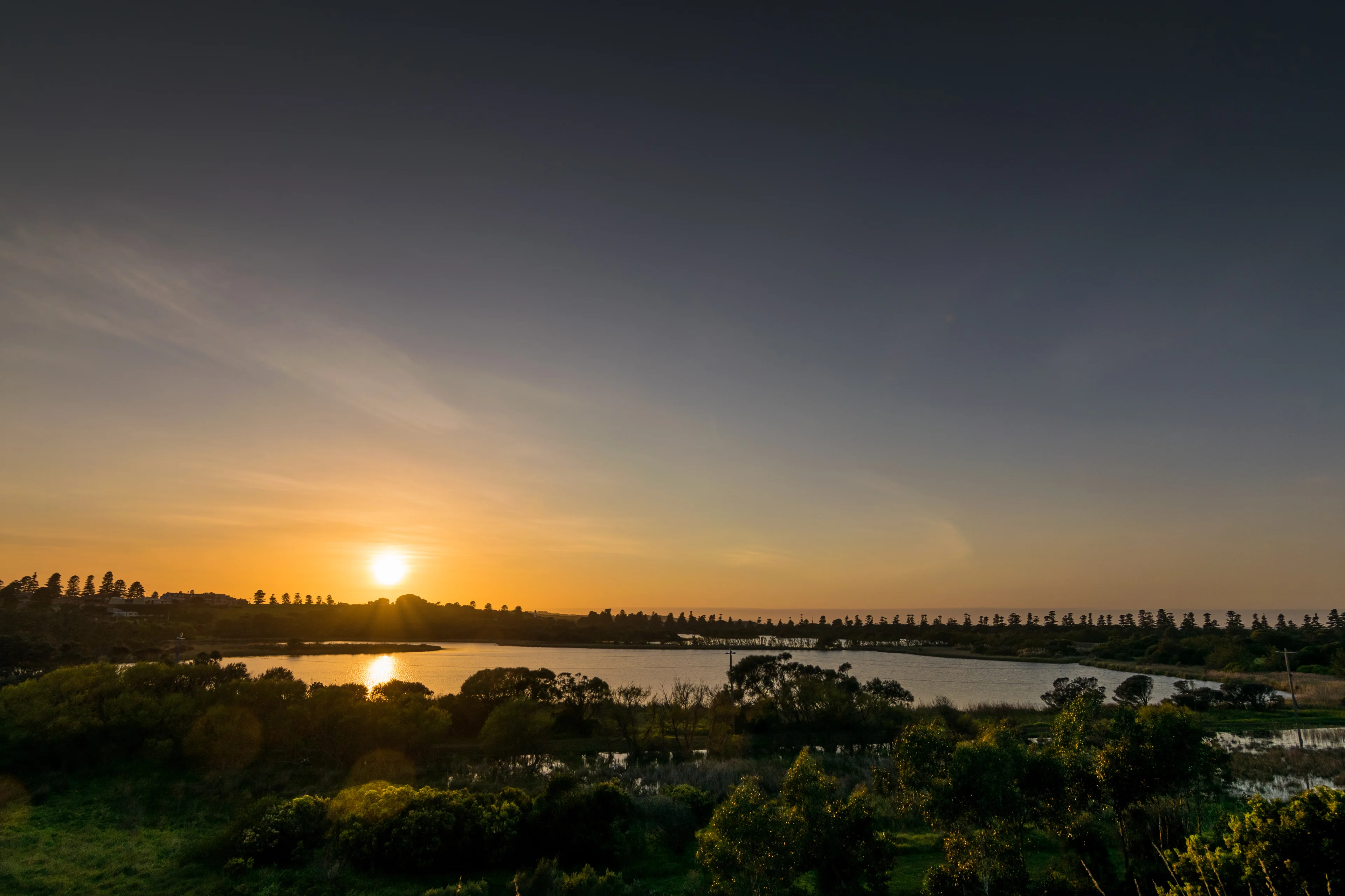 Sunrise over Lake Pertobe in Warrnambool, Victoria.