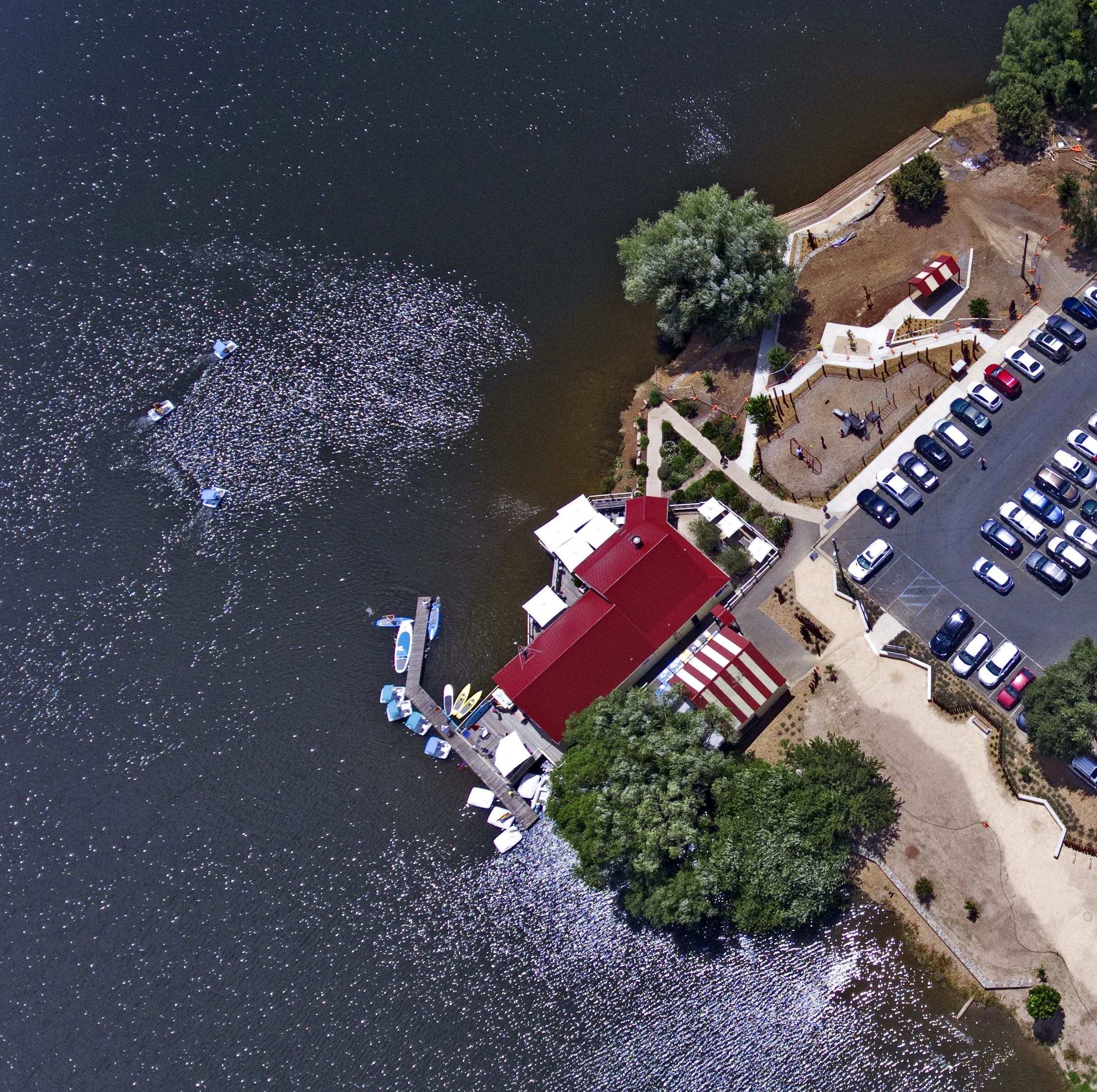Aerial Photo of the Boathouse and playground, Lake Daylesford.