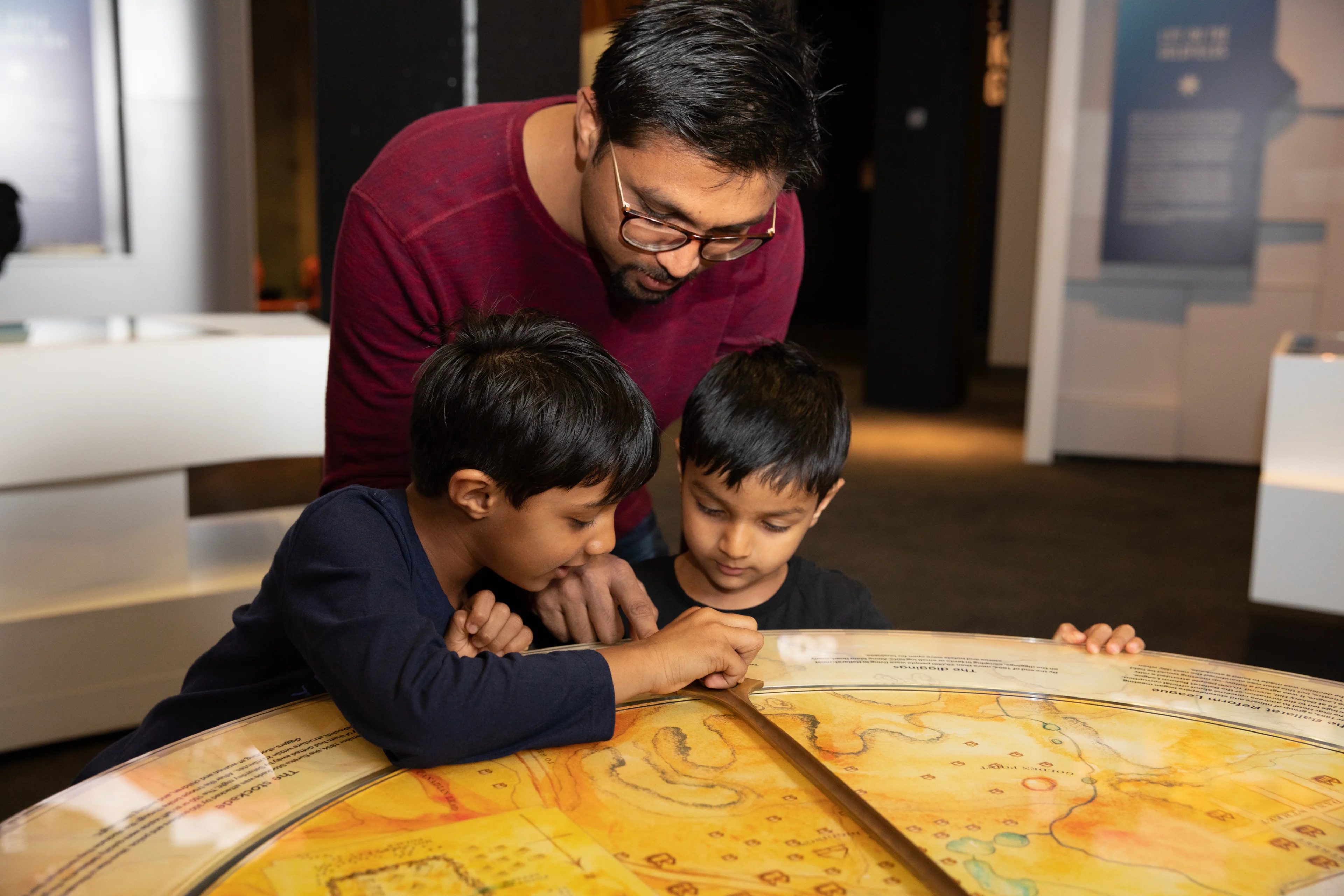 Family learning about the Eureka Stockade at the Eureka Centre, Ballarat