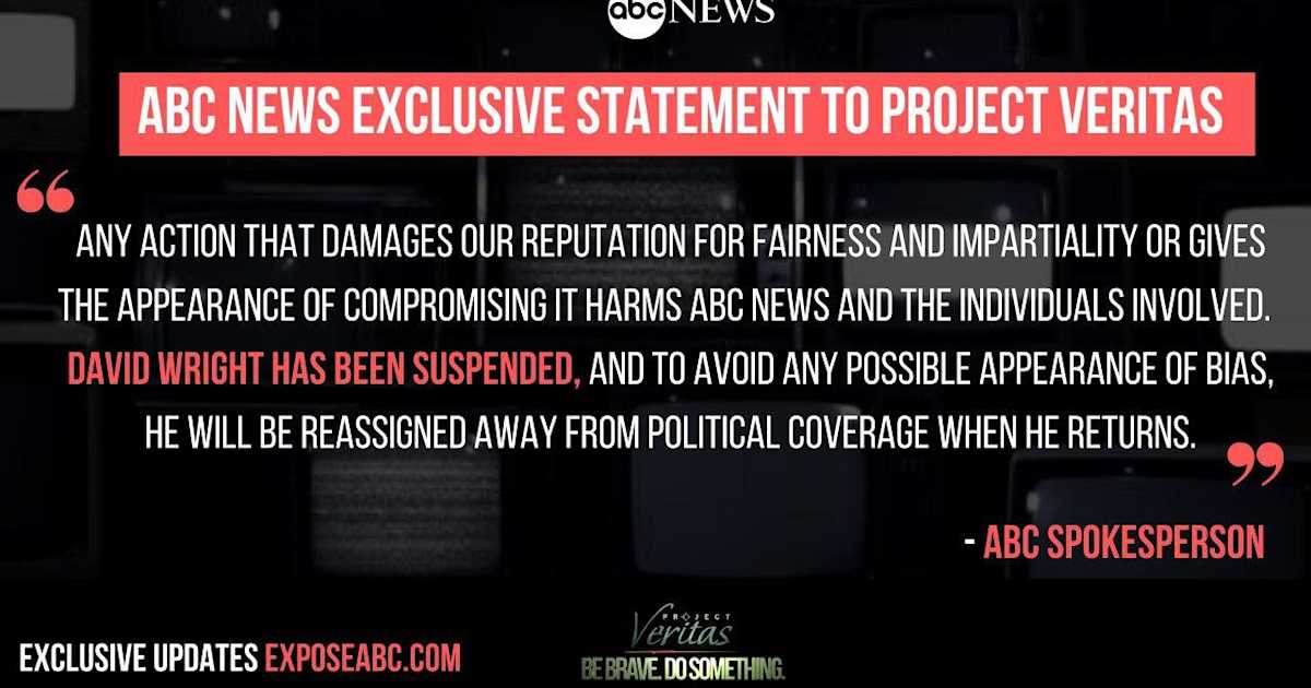 Exclusive Statement To Project Veritas Abc News Suspends Political Correspondent David Wright After He Is Caught On Undercover Video Identifying Himself As A Socialist And Admitting The Network Spikes News Important To