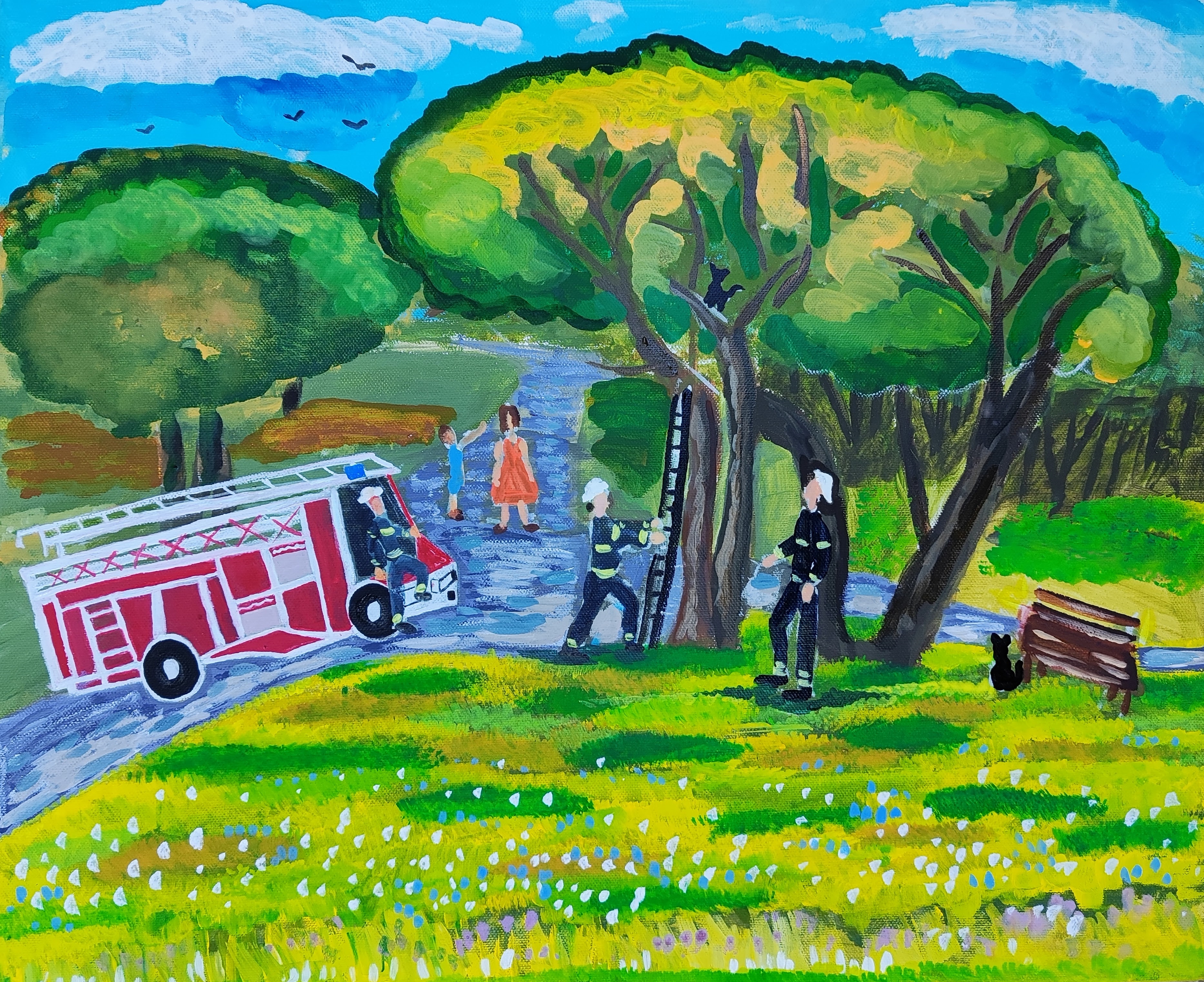 "Пожарникари спасяват котка", Мариета Делчева, 12 г.