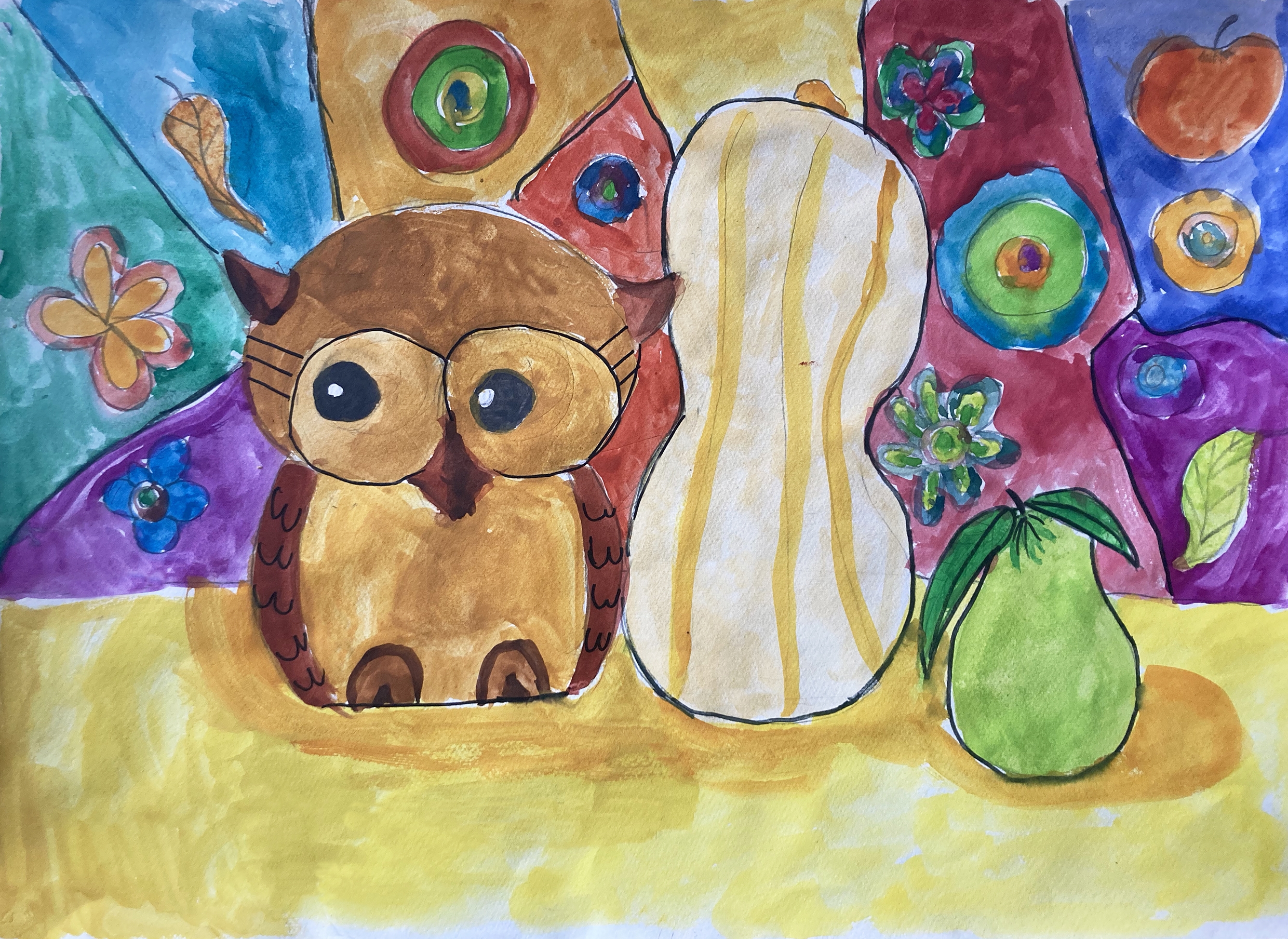 Натюрморт с бухал и тикви