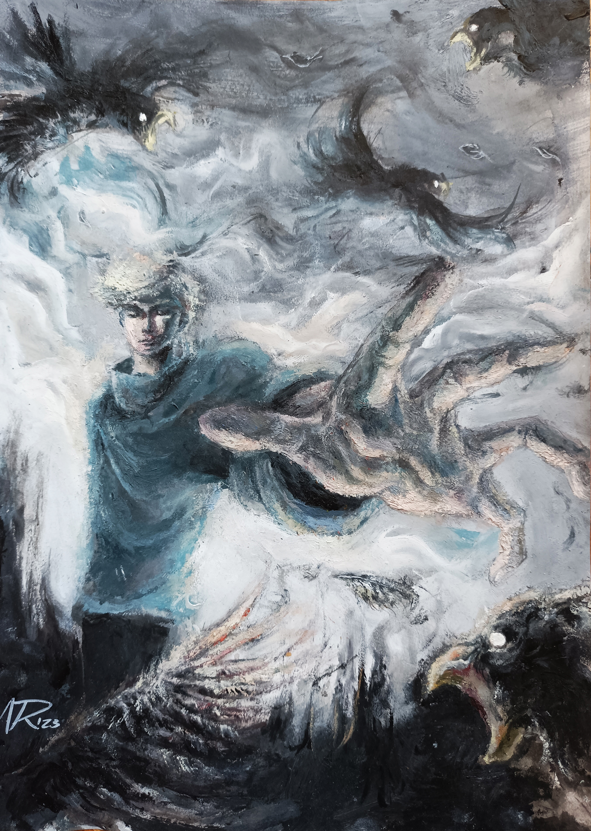 Moć (2023), gvaš, akrilik, ulje