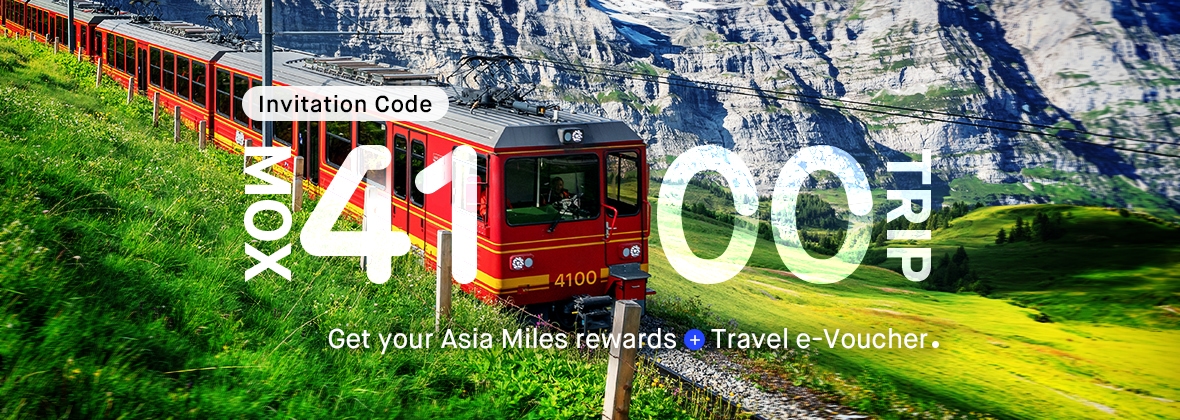 Join Mox with “MOX4100TRIP” and earn up to 25,000 Asia Miles and travel transportation vouchers for your next trip!