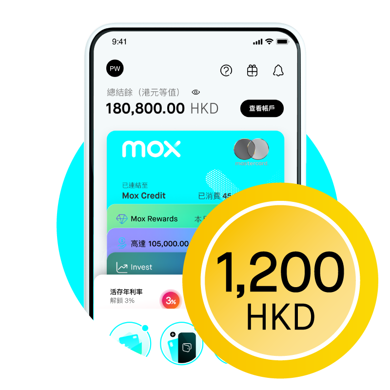 Mox客戶迎新獎賞：賺取HKD1,200 現金賞 