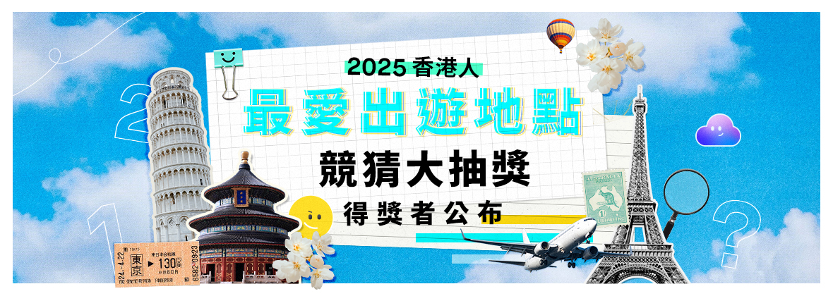 2025香港人最愛出遊地點競猜大抽獎活動結果公布