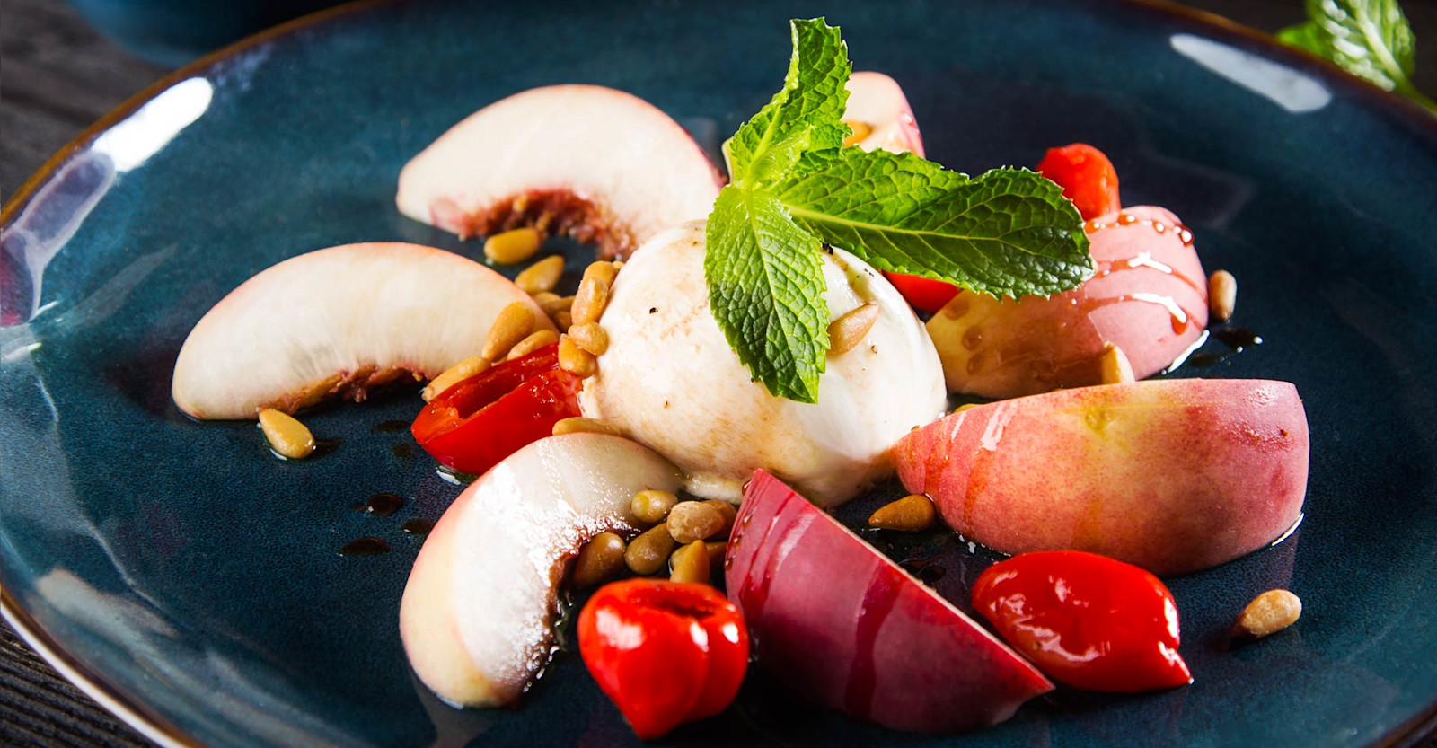 Peach & Burrata Salad with Peach IPA Gastrique Recipe Primary Image