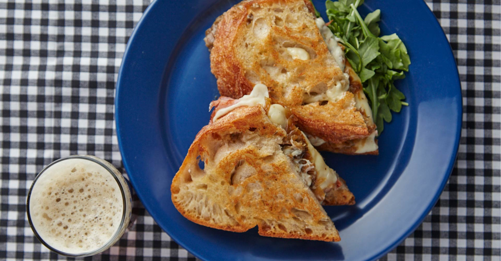 Grilled Ham and Gouda Sandwiches with Caramelized Beer Onions Recipe Primary Image