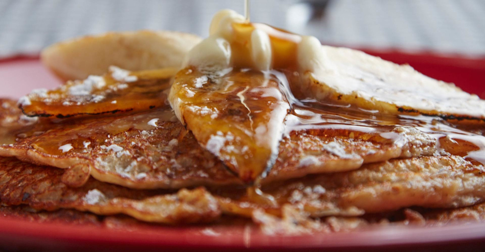 Banana Pancakes with Banana Wheat Beer Syrup Recipe Primary Image