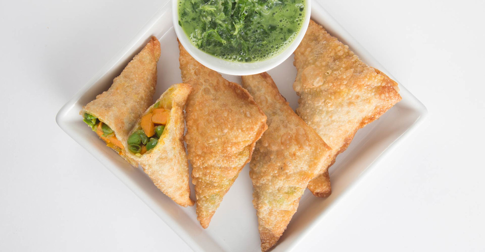 Simple Sweet Potato Samosas with Cilantro-Mint Chutney Recipe Primary Image