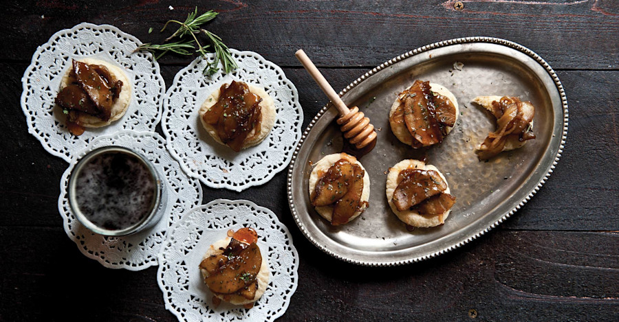 Belgian Ale Caramelized Apple and Onion Tarts Recipe Image