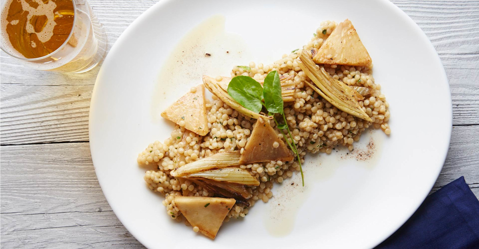 Brown Butter Couscous with Beer-Braised Fennel and Celery Root Recipe Primary Image
