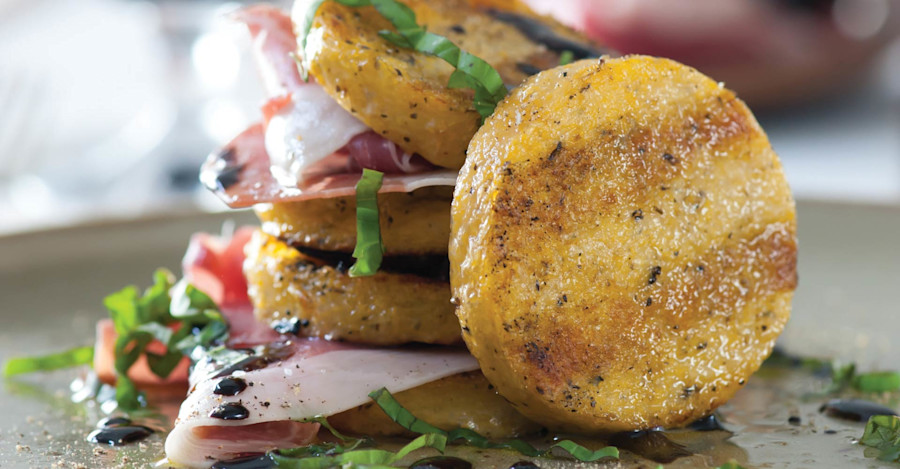Grilled Polenta with Prosciutto and Aged Balsamic Vinegar Recipe Image