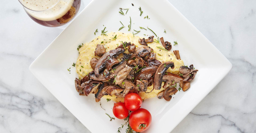 Beer-Braised Mushrooms with Herbed Polenta Recipe Image