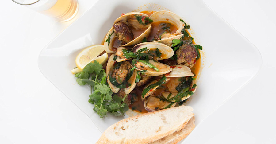 Thai Sausage and Clams in Doubanjiang Wheat Beer Broth Recipe Image