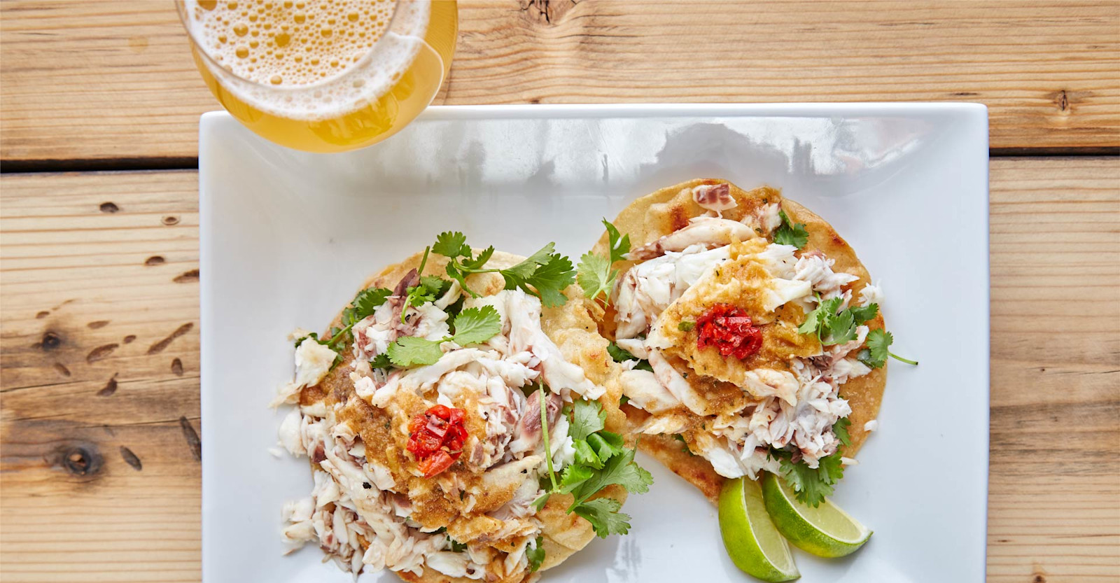 Alamosa Striped Bass Tostadas with Lager Tomatillo Salsa Recipe Primary Image