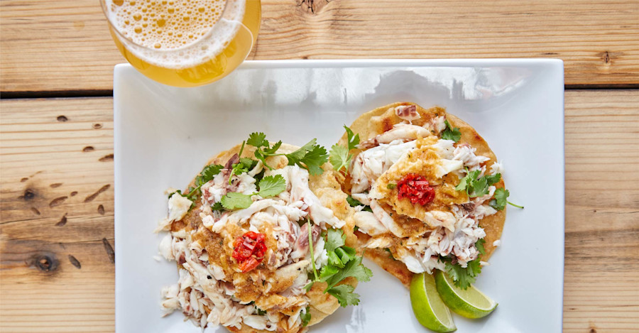 Alamosa Striped Bass Tostadas with Lager Tomatillo Salsa Recipe Image