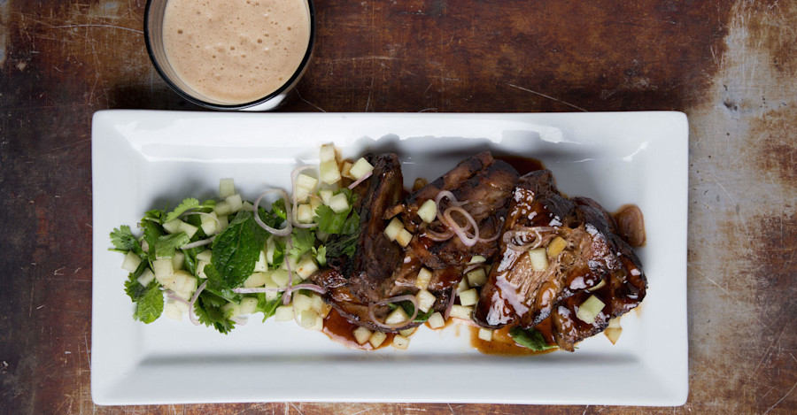 Pork Ribs with Beer Caramel and Winter Melon Pickle Recipe Image