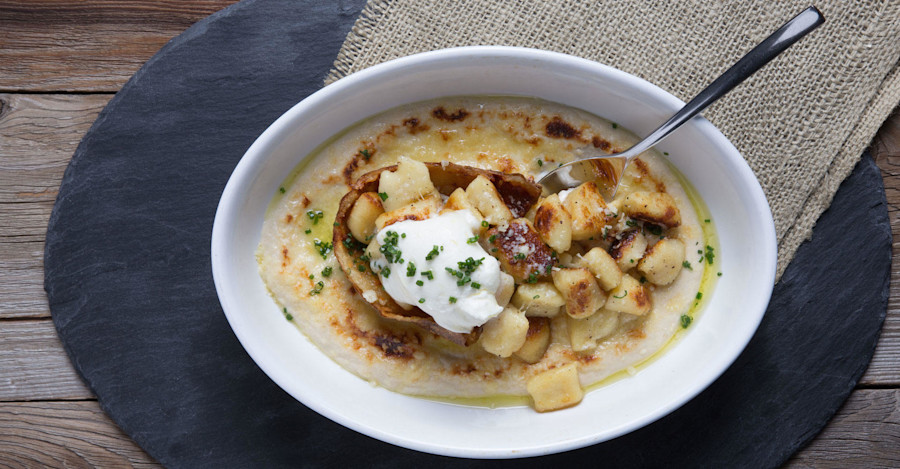 Beer-Cheese Gnocchi in Crispy Potato Skins Recipe Image